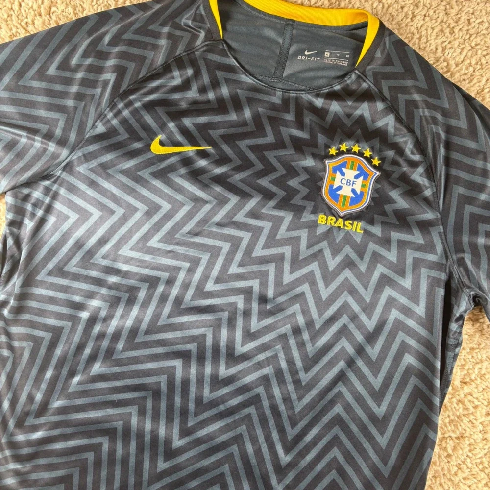 Nike Brazil Soccer Jersey Mens XL Blue ZigZag CBF Dry Squad Training Shirt EUC